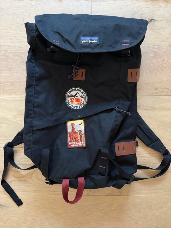 Patagonia Handbags - Patagonia Black Roll-Top Rucksack with Brown Trim